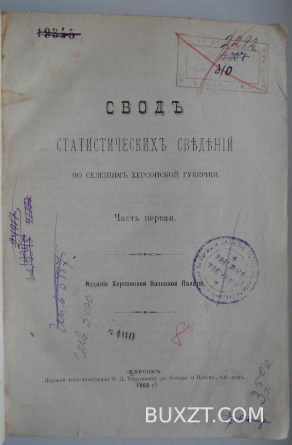 Свод статистических сведений по селениям Херсонской губернии.
